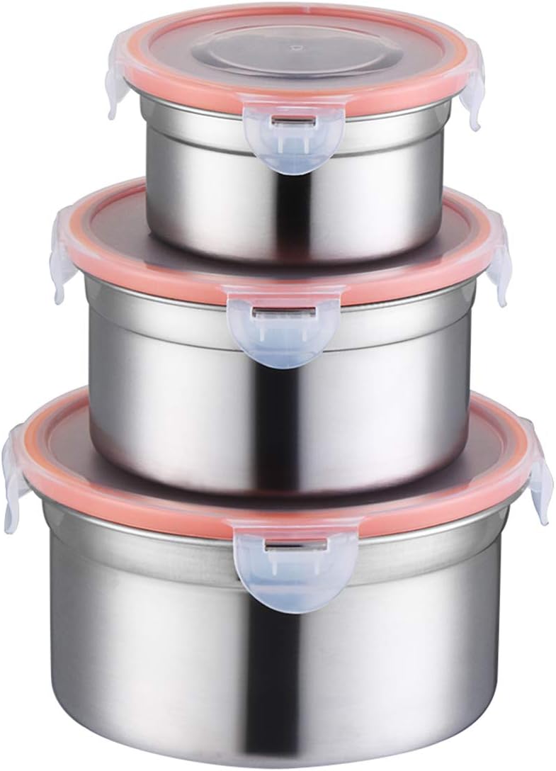 304 Stainless Steel Food Storage Lunch Box Containers Eco-Friendly & Reusable Snack Food Leak Proof Nesting Containers for Kids & Adults | Set of 3 Metal Lunch Sandwich Container, Snack Boxes