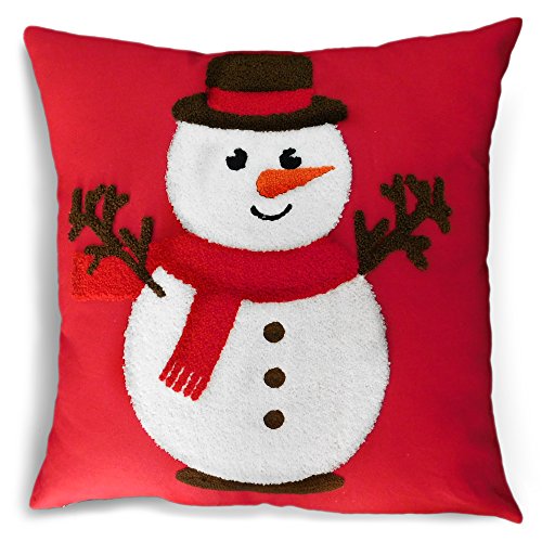 Christmas Snowman Embroidery Decoration Pillow Cushion Cover Zippered Square Pillowcase 18x18 Inch