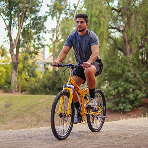 Xspec 26" 21 Speed Folding Mountain Bike Bicycle Trail Commuter Shimano Yellow