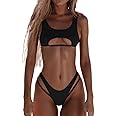 SherryDC Women's Sexy Scoop Neck Padded Cutout Strappy Thong Bikini Set Swimsuit