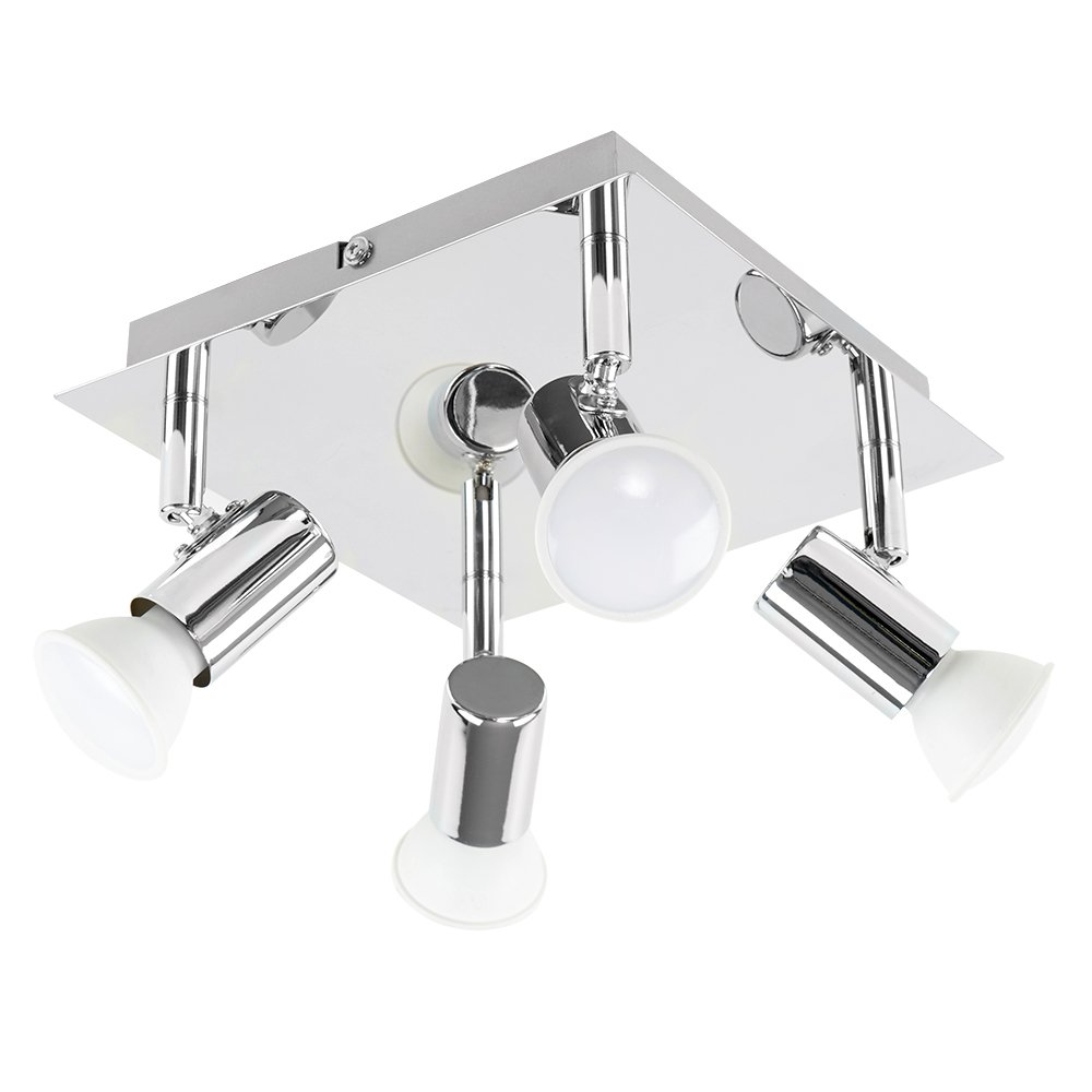 MiniSun | Modern Square Chrome 4 Way GU10 Ceiling Spotlight | Ceiling Spots, Home Décor & Improvement Essential | Mains Wired — image 1
