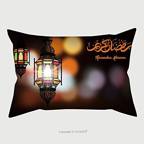 Custom Microfiber Pillowcase Protector Ramadan Kareem Greeting On Blurred Background With Beautiful Illuminated Arabic Lamp And Hand Drawn 285063290 Pillow Case Covers Decorative
