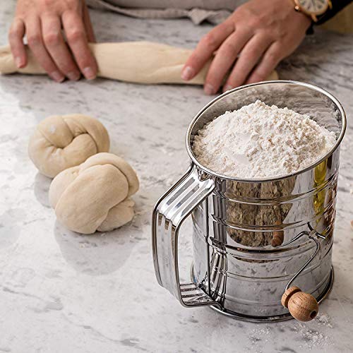 Flour Sifter Stainless Steel, Hand Crank Flour Sifter for Baking Almond Powdered Sugar Sifters -Fruits Vegetables Cleaning Sifting-Essential Kitchen Tools - Thumbnail 4