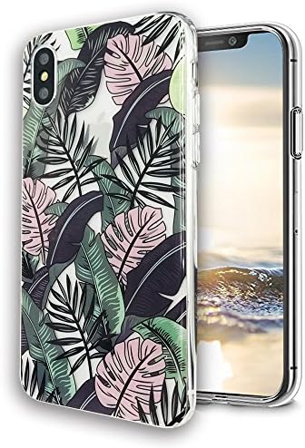 iPhone X Case, Palm Leaves Plants Case iphone X.Soft Silicone Ultra-Thin Anti-Scratch Proof Anti-Finger Print TPU Mobile Phone Cover[Support Wireless Charging] (Green Leaves)