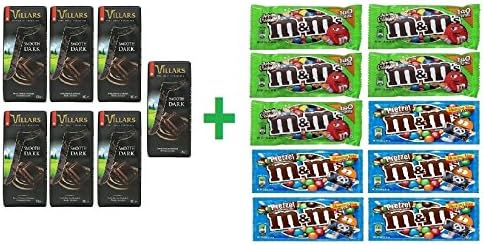 Villars Classic Dark Chocolate Bar 3.5 OZ (Pack of 7) + 10 pack M&amp;M chocolate 1.69oz (BUNDLE)