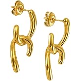 Gold Curved Geometric Earrings Half Chain Link Earrings Stainless Steel Simple Ear Studs Creative Drop Dangle Earrings for Women Teen