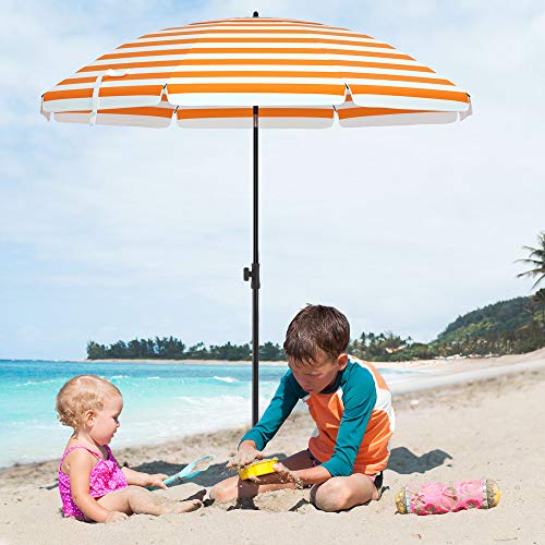 SONGMICS Sonnenschirm für Strand, Ø 200 cm, Gartenschirm, UV-Schutz bis UPF 50+, knickbar, tragbar, Schirmrippen aus… – Bild 3