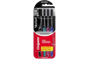 Colgate Escova de Dentes Slim Soft Premium 4 Unidades | Cerdas Finas, Limpeza Profunda, Infusão de Carvão Ativado