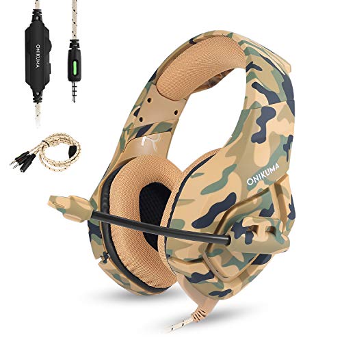 ONIKUMA Stereo Gaming Headset Work for PC PS4 Xbox One Controller,Camo Over Ear Headphones with Noise Canceling Microphone,Soft Memory Earmuffs for Laptop Mac-Camouflage