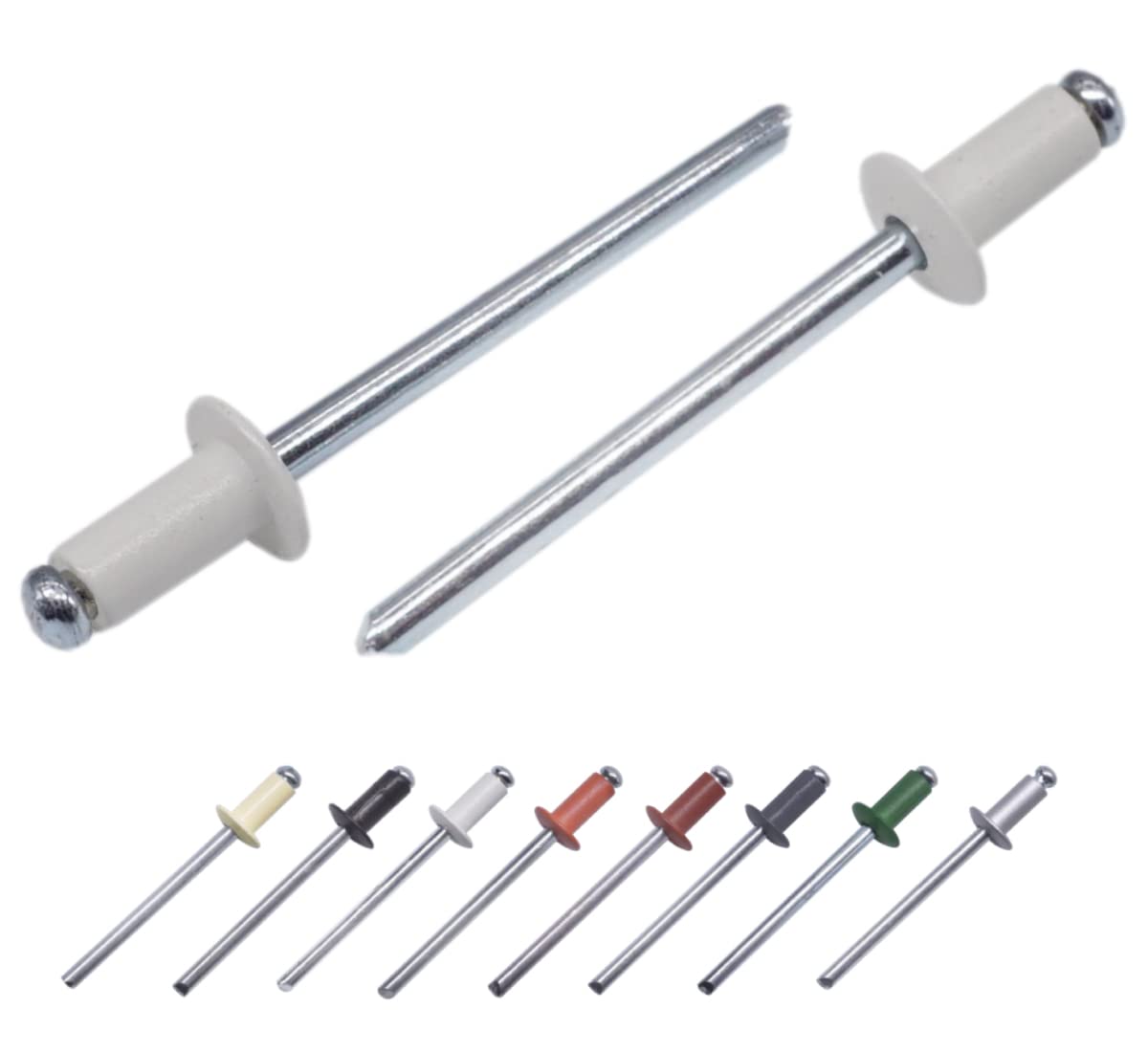 (Pack of 100 pcs) Painted Blind Rivets 4.0 x 8 mm, Dome Head, DIN 7337, Aluminum Rivet and Steel Mandrel, Pop Rivets (100, Grey White RAL 9002)