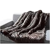 Mellanni All-Year-Round Faux Fur Throw - Top Quality, Will Not Shed! Super Soft, Comfy - Makes Luxurious Gift - Enhance Your Home Décor - Use for Travel - Gray Peacock Feathers