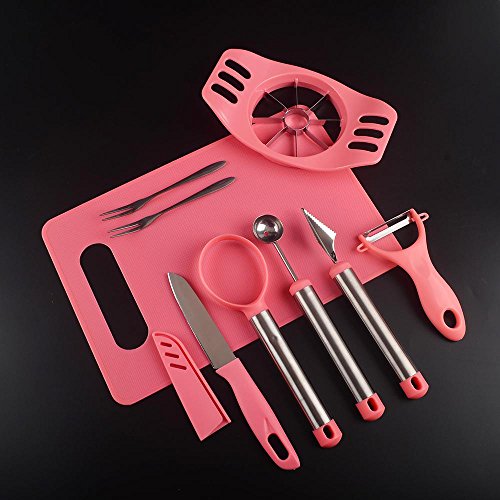 Aolvo Fruit Garnish Kit, Fruit Slicer DIY Salad Tool Ice Cream Spoon Seed Remover Kitchen Essential Tools With Apple Cutter Corer, Watermelon Slicer,Citrus Peeler,Forks,Chopping Board and More(9 PCS) - Thumbnail 5