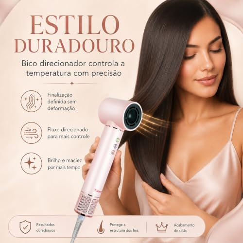 Secador de Cabelo Profissional 8 em 1 - Modelador de Cabelo, Escova de Ar Quente com Difusor, Modelador de Cachos e Secador Iônico, Ideal para Secagem e Ondulação Rápidas (Rosa-220-240V)