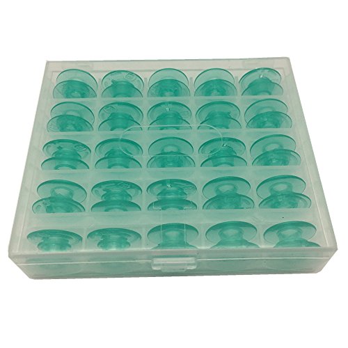 FQTANJU 25 Pieces/ Box Green Transparent Plastic Bobbins - #4125615-45, for Viking Husqvarna Designer, Platinum, Lily Series and also fit White Sewing Machine