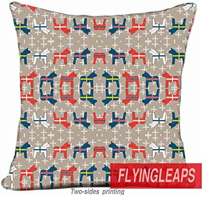 Bedroom Pillow Case Scandinavian Wooden Dala Horses Pillow Case 20-Inch X 20-Inch
