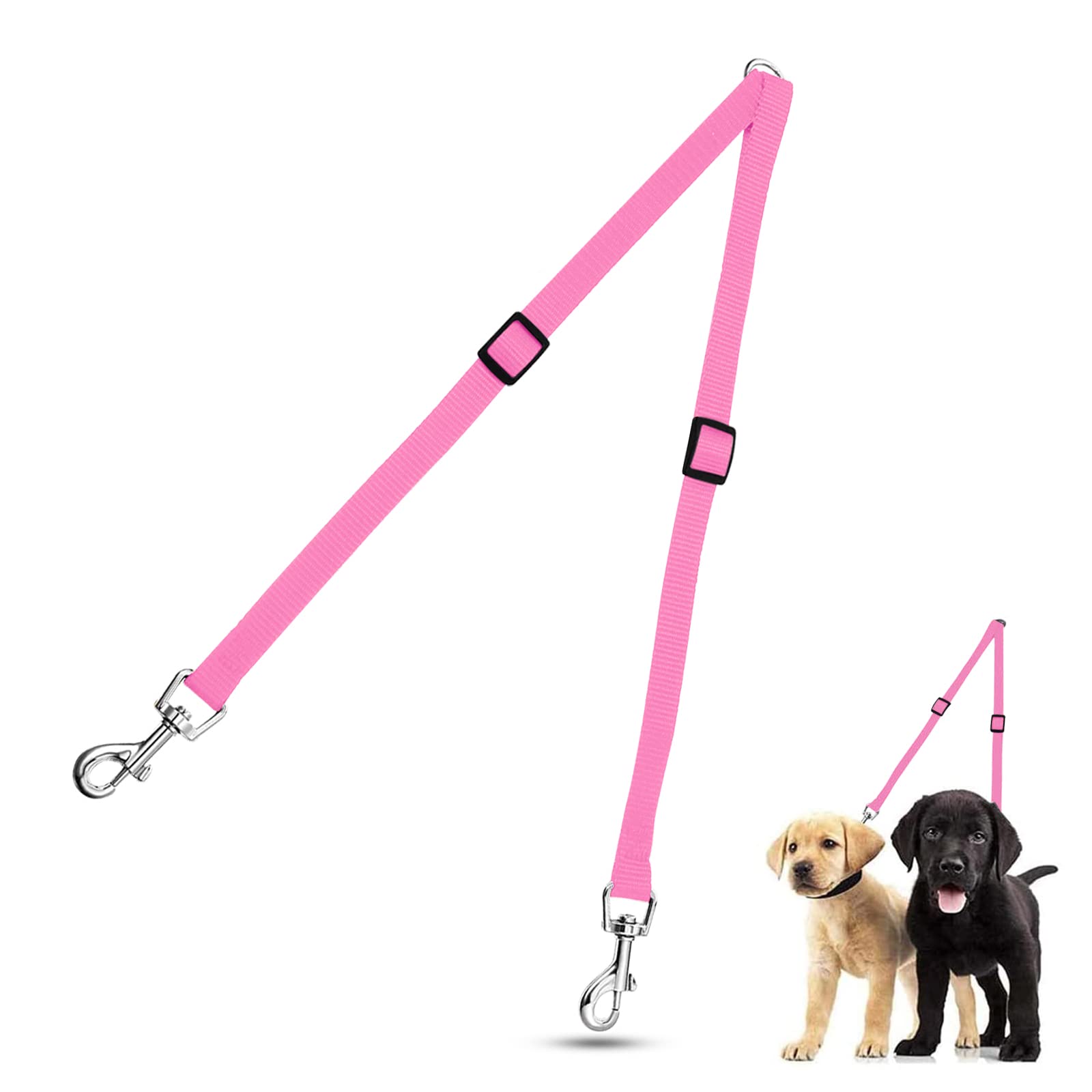 Adjustable Double Pet Trainer Lead, No Tangle Double Dog Distributor Lead, Perfect Leads for Walking 2 Dogs on One Lead (Pink)
