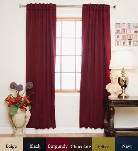 Burgundy Rod Pocket Energy Saving Thermal Insulated Blackout Curtain 108 Inch Length Pair