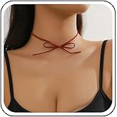 Erimberate Bohemian Suede Bow Choker Necklace Silver Puffy Heart Pendant Necklace Black Velvet Bow Collar Necklace Black Suede Rope Bow Heart Necklace Jewelry for Women Gifts