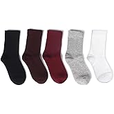 Owluny 5 Pairs Women’s Soft Cotton Thin Mid Crew Socks Scrunch Stretchy Business Casual Dress Socks (Women 5-10)