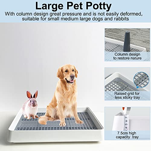 Dog Toilet Tray Pet Potty Training Pad Indoor Puppy Pee Toilet Restroom with Simulation Pillar Post Holder, No-Leak Washable Odourless Small Medium Dog Urine Mat Cat Rabbit Portable Mesh Potty Trainer