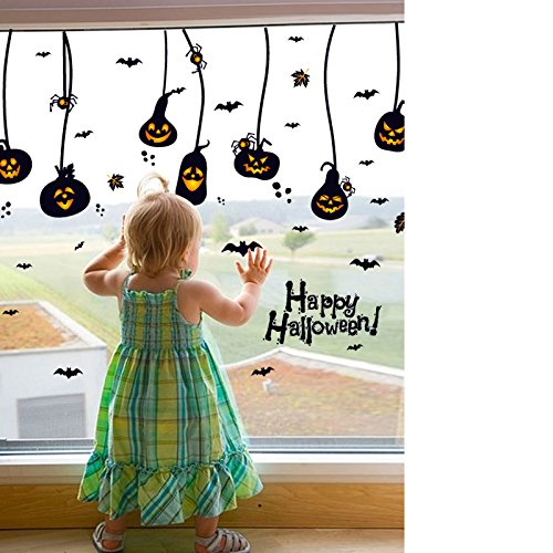TOTOMO Halloween Wall Window Decals Stickers Cling Decorations for Indoor Party Decor Black Bats Witches W201 - Thumbnail 4