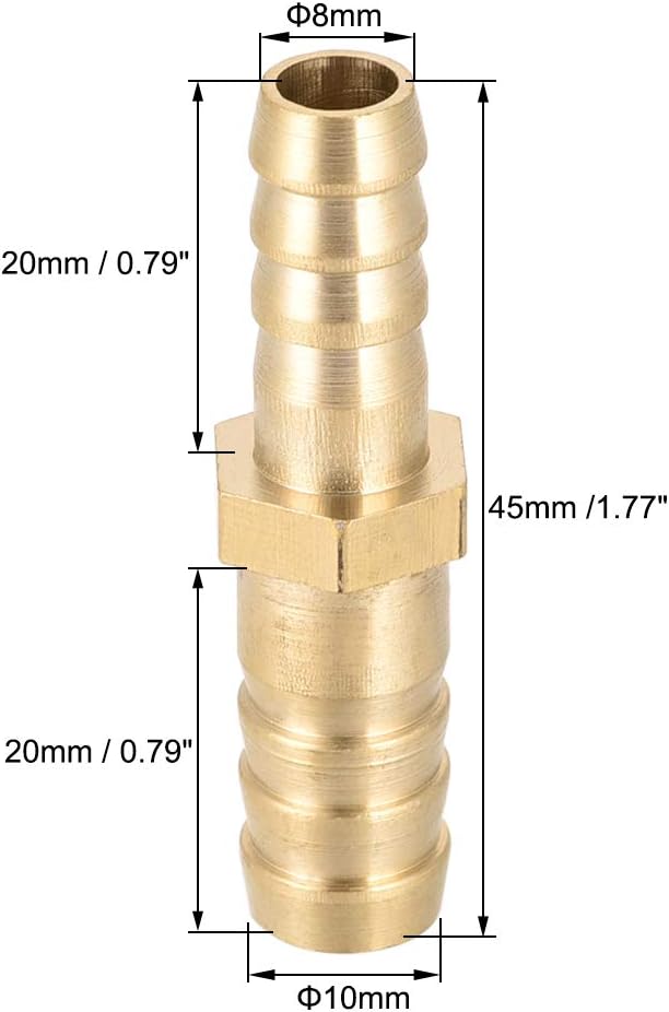 sourcing map Straight Brass Barb Fitting Reducer, Fit Hose ID 10mm to 8mm, Gold, 10mm x 8mm - Image 3