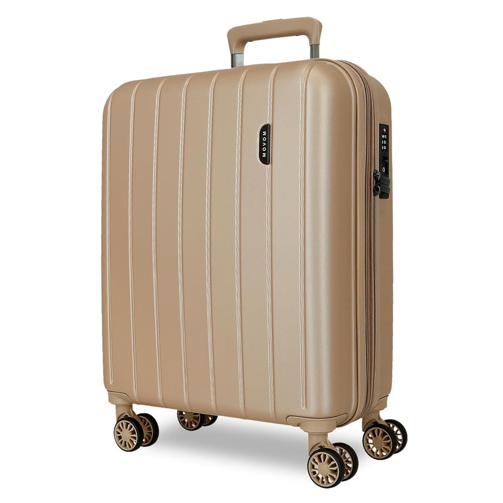 Movom Wood Beige Cabin Suitcase 40 x 55 x 20 cm Rigid ABS TSA Lock 38 Litre 3.2 kg 4 Double Wheels Hand Luggage