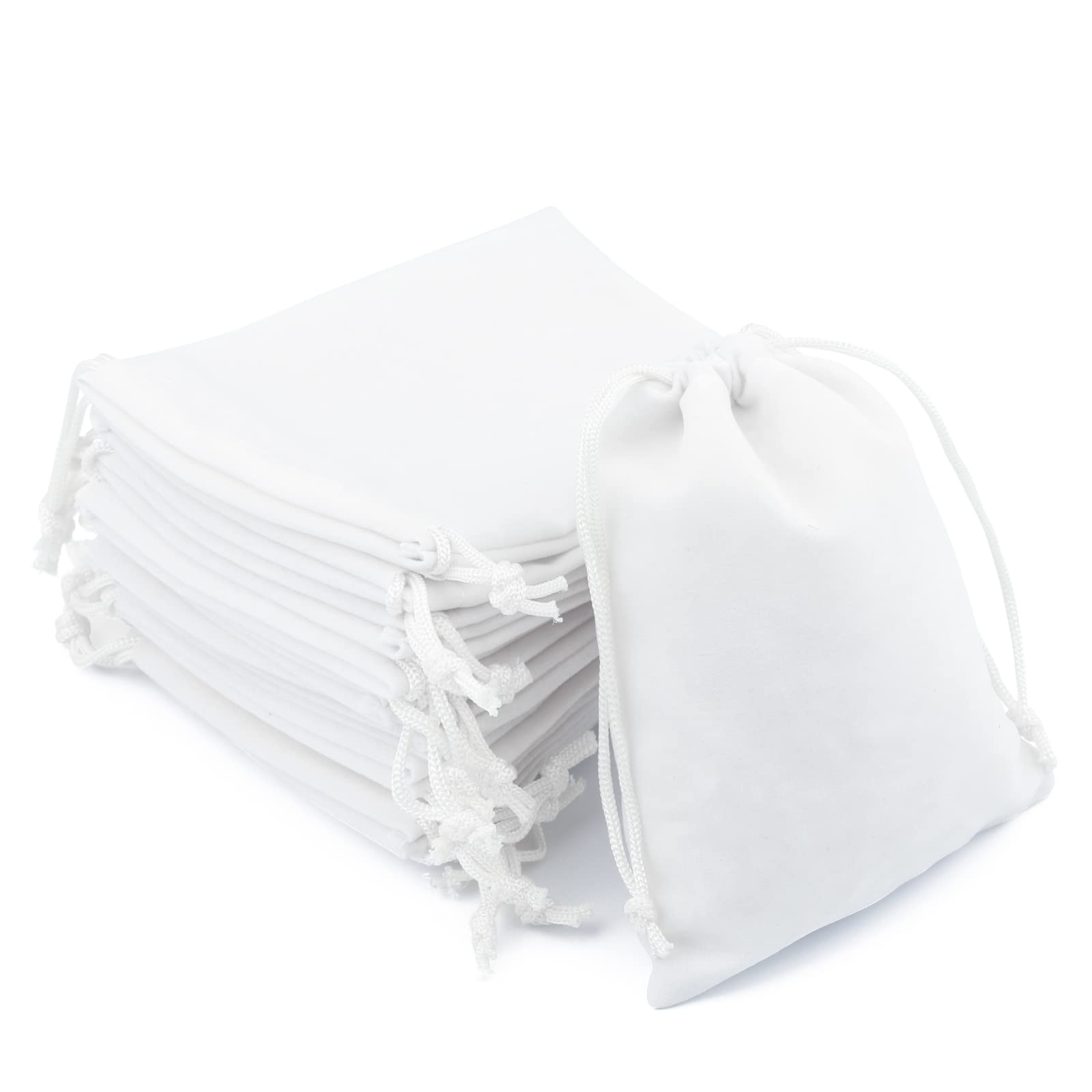 G2PLUS 20PCS Velvet Jewellery Pouches, 12x15 cm Gift Bags with Drawstrings-White