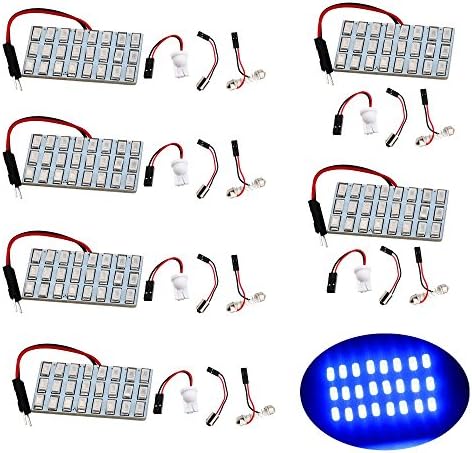 YM E-Bright 6-Pack Blue 5730 24SMD Led Panel Dome Light Auto Car Trunk Light Bulb DC 12V With T10 / BA9S / Festoon Adapters
