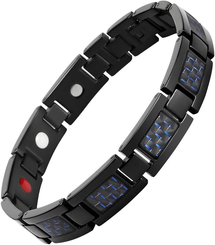 Men's Fashion Blue Carbon Fiber Titanium Magnetic Bracelet Adjustable Included