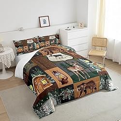 Farmhouse Bear Comforter Set King, Rustic Cabin