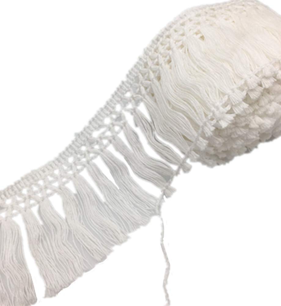 FQTANJU 10 Yards X 6cm Wide Cotton Tassel Fringe In White