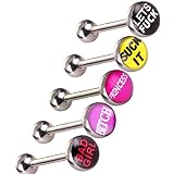 Mecoo Hypoallergenic Surgical Steel Tongue Ring 5 Kind Novelty Word Designs Barbell Piercing BR017 (5 PCS MIX)