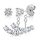 Sterling Silver 925 Front Back 2 in 1 Cubic Zirconia AAA Quality Stud and Ear Jacket Cuff Earrings Set