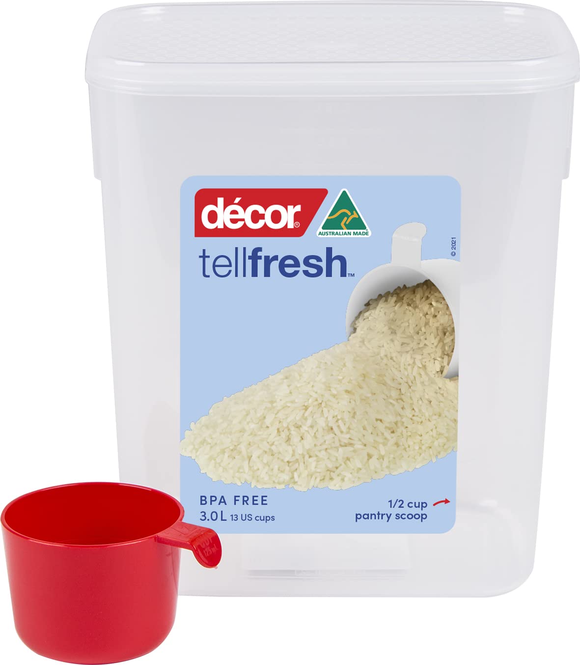 Décor Tellfresh Tall Large Storage Container with Pantry Scoop | Large Airtight Container | Practical & Stackable Design | 3L Capacity