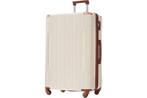 Merax 28 Inch Checked-Large Luggage with Wheels Aluminum Alloy Corner Hard Shell Suitcase TSA Luggage Suitcases for Travel Woman Men(White Brown)
