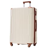 Merax 28 Inch Checked-Large Luggage with Wheels Aluminum Alloy Corner Hard Shell Suitcase TSA Luggage Suitcases for Travel Woman Men(White Brown)
