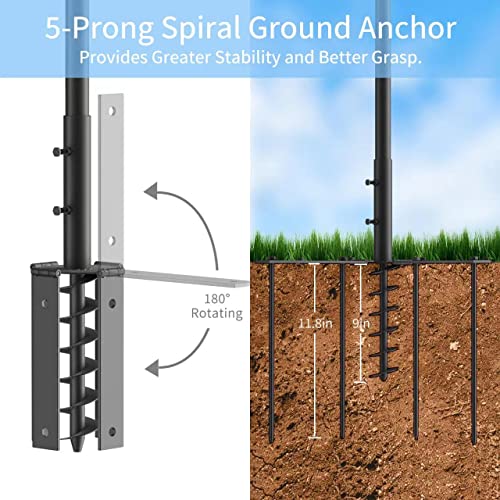 ANASTA 10FT String Light Poles for Outside 2 Packs, Double Outdoor Shepherds Hook for Hanging Plants, Bird Feeder Pole 5-Prong Spiral Anchor, Garden Hooks 7 Height Adjustable