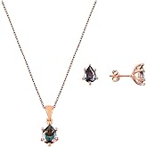 GARVIS Mystic Topaz Drop Solitaire Set; Necklace and Earrings: 925 Sterling Silver Chain and Studs: Fascinating Mystic Topaz Gemstone: For Women - Anniversary, Valentine’s Day, Birthday, Christmas, Hypoallergenic Jewelry Gift