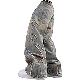 Ethbox Y2K Jeans Men's Hip-hop Retro Flame Splicing Wide Leg Women's Gothic Straight Tube Loose Jeans