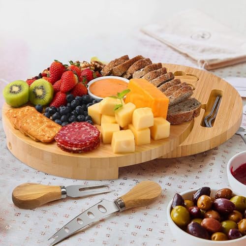 GODREAM Kit Tabua de Frios Petisqueira, com Tábua de Frios, Facas, Garfos, Ideal Para Servir Queijos, Frutas, Aperitivos, Lanches e para Compor Uma Mesa Fria Completa