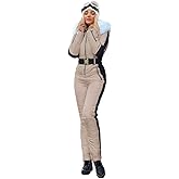 Zwurew Womens Winter Ski Suit Outdoor Sports Waterproof Snowsuit Fur Collar Ski Jumpsuit Coat