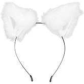 Jinshining White Cute Cat Ears Headband Long Fur Fox Ears Cosplay Headband with Bells Headwear Hairband for Party Costume Halloween Hairhoop,Hair Accessories,Hats and Caps,Headbands