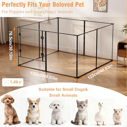 Vilanpaw Acrylic Dog playpen Indoor: Clear Puppy Pen for Small Medium Dogs Cats with Metal Frame - 8panels 76 cm Tall Transparent pet Fence with Door for Rabbits Guinea Pig, 122x122x76.5 cm