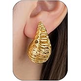 Chunky Gold Hoops Earrings for Women, 14K Gold-plated Thick Hoop Earrings Waterproof Hypoallergenic Lightweight Hollow Small Open Chunky Hoops Earring Non-Tarnish Jewelry Gifts