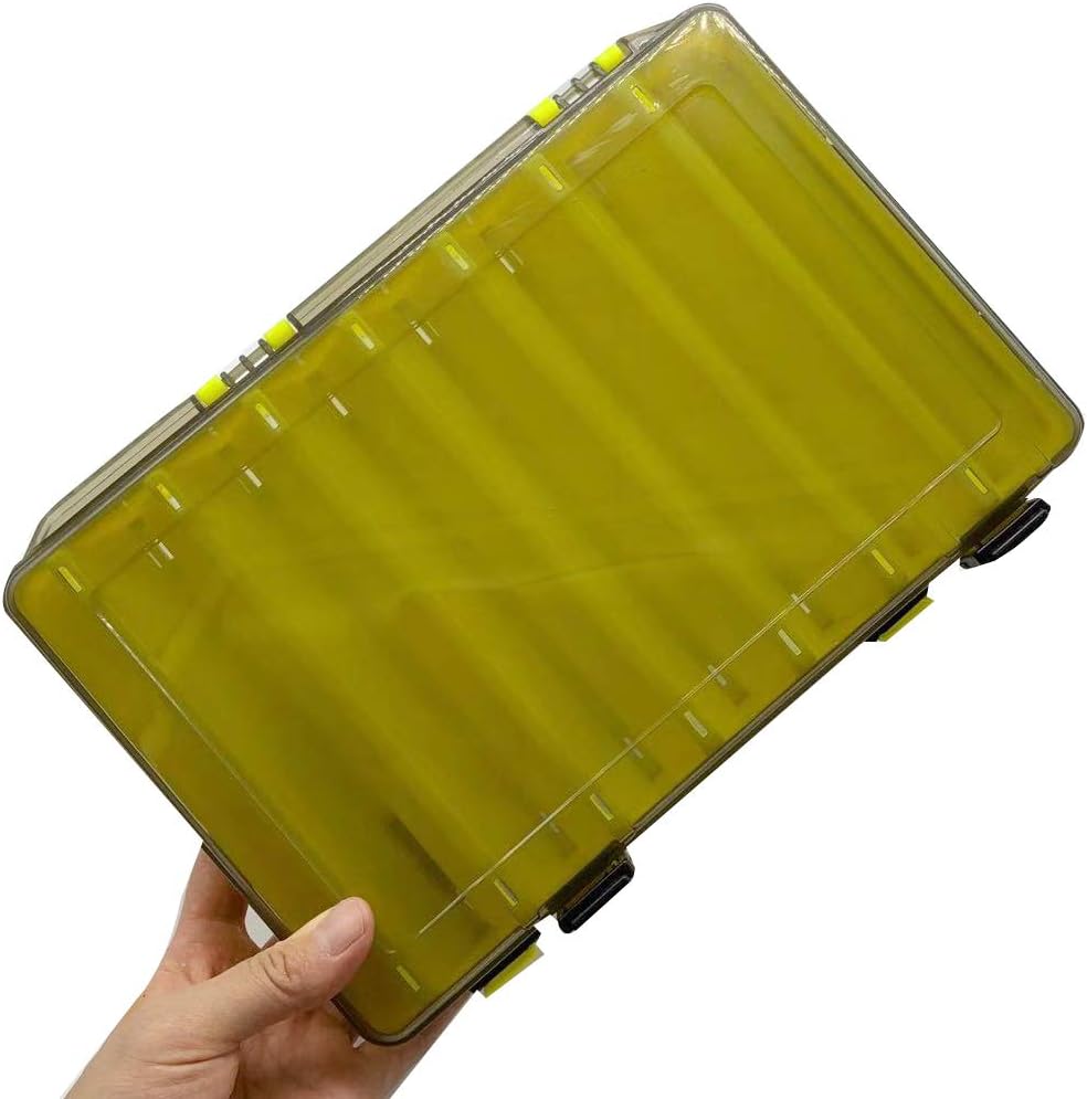 12/16 Compartments Double Sided Fishing Tackle Box Visible Hard Plastic Clear Fishing Lure Bait Squid Jig Minnows Hooks Accessory Storage Case Container (16-Compartment Double-sided-yellow): Home Improvement