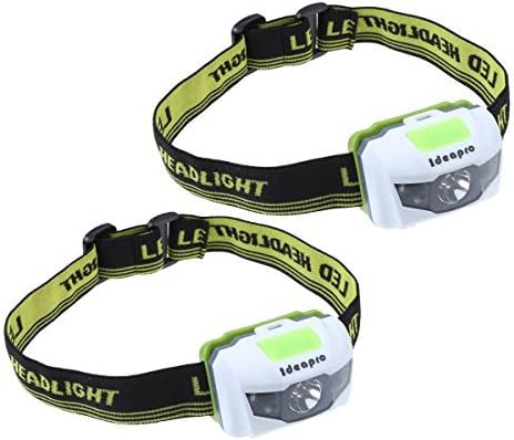 ideapro LED Headlamp,4 Lighting Modes Headlight,Battery Powered Headlamp Flashlight Brightest and Lightweight,Waterproof with Adjustable Headband and Flashing SOS Light for Camping Running 2 Pack