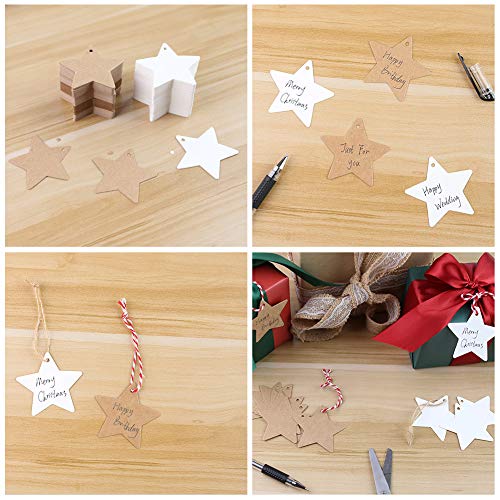 HAKACC Star Gift Tags, 200 PCS Kraft Paper Tags Card Gift Tags with 20 M Natural Jute Twine