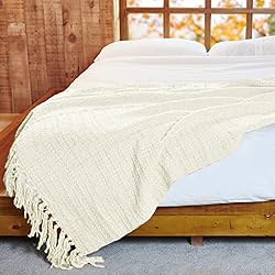Thick Chunky Cream White Knitted Throw Blanket for