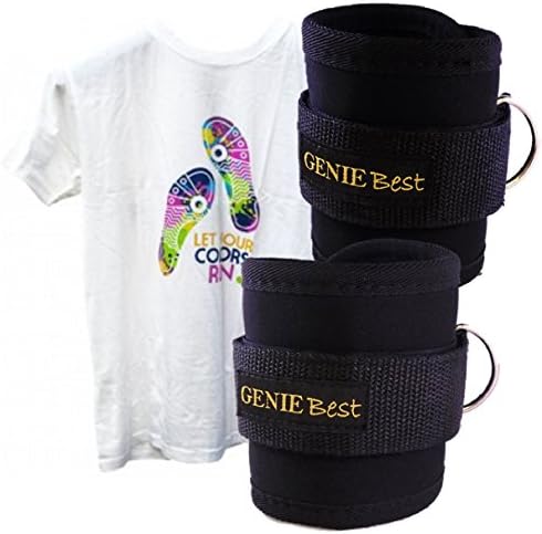 Genie Best Fitness Ankle Straps Comfortable Neoprene With Wide Velcro Wrap To Maximize Gym Cable Machine Workouts Free T-Shirt Special Offer